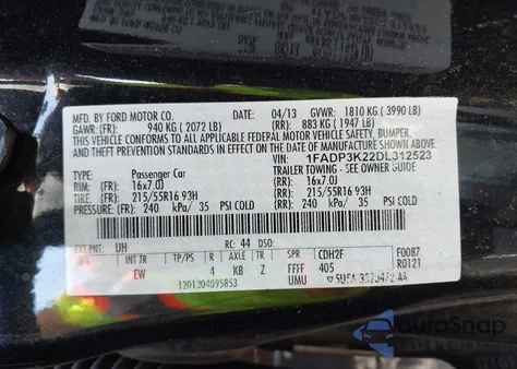 2013 Ford Focus Se из США, поврежденный, VIN 1FADP3K22DL312523